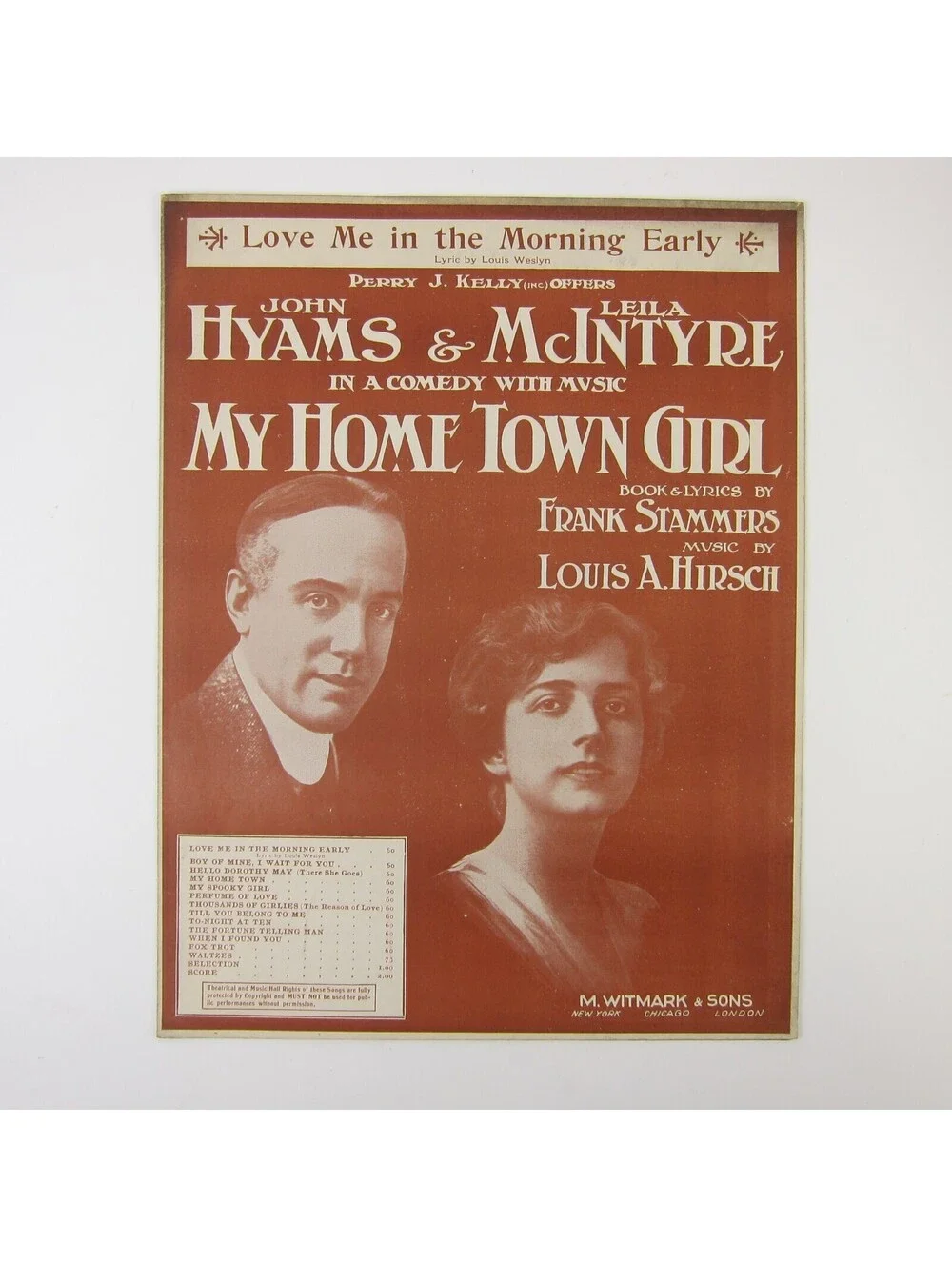 Sheet Music Love Me In The Morning Early My Hometown Girl Comedy Antique 1916